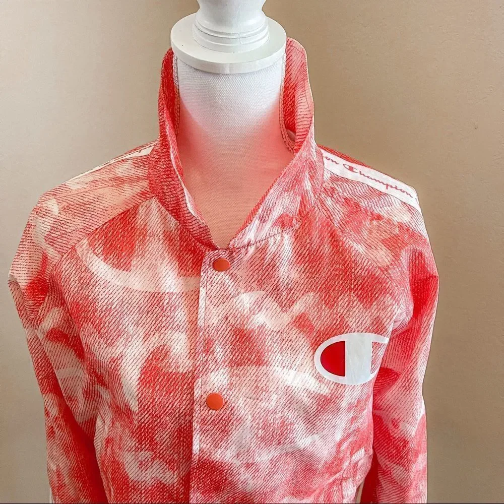 Champion Orange/Pink/White Zipper Tape Coach Cropped Jacket; SZ S; EUC